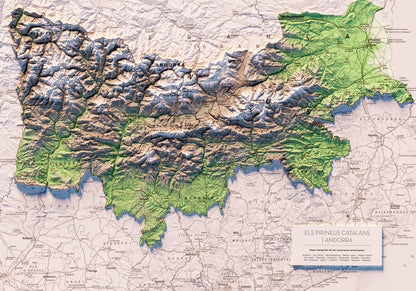 EL PIRINEU CATALÀ INCLOENT LA CATALUNYA NORD I ANDORRA. Mapa topográfico.