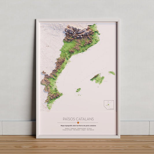 PAÏSOS CATALANS. Mapa topográfico. Versió amb el mar blanc.