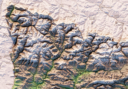 EL PIRINEU CATALÀ INCLOENT LA CATALUNYA NORD I ANDORRA. Mapa topográfico.