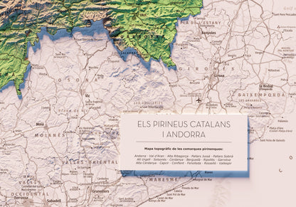 EL PIRINEU CATALÀ INCLOENT LA CATALUNYA NORD I ANDORRA. Mapa topográfico.