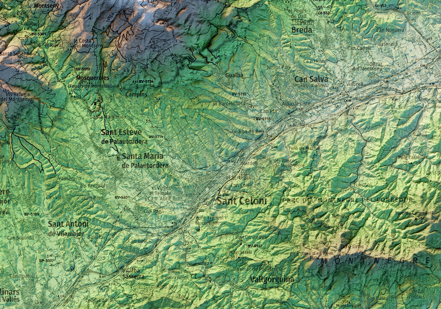 PARC NATURAL DEL MONTSENY. Mapa topográfico.