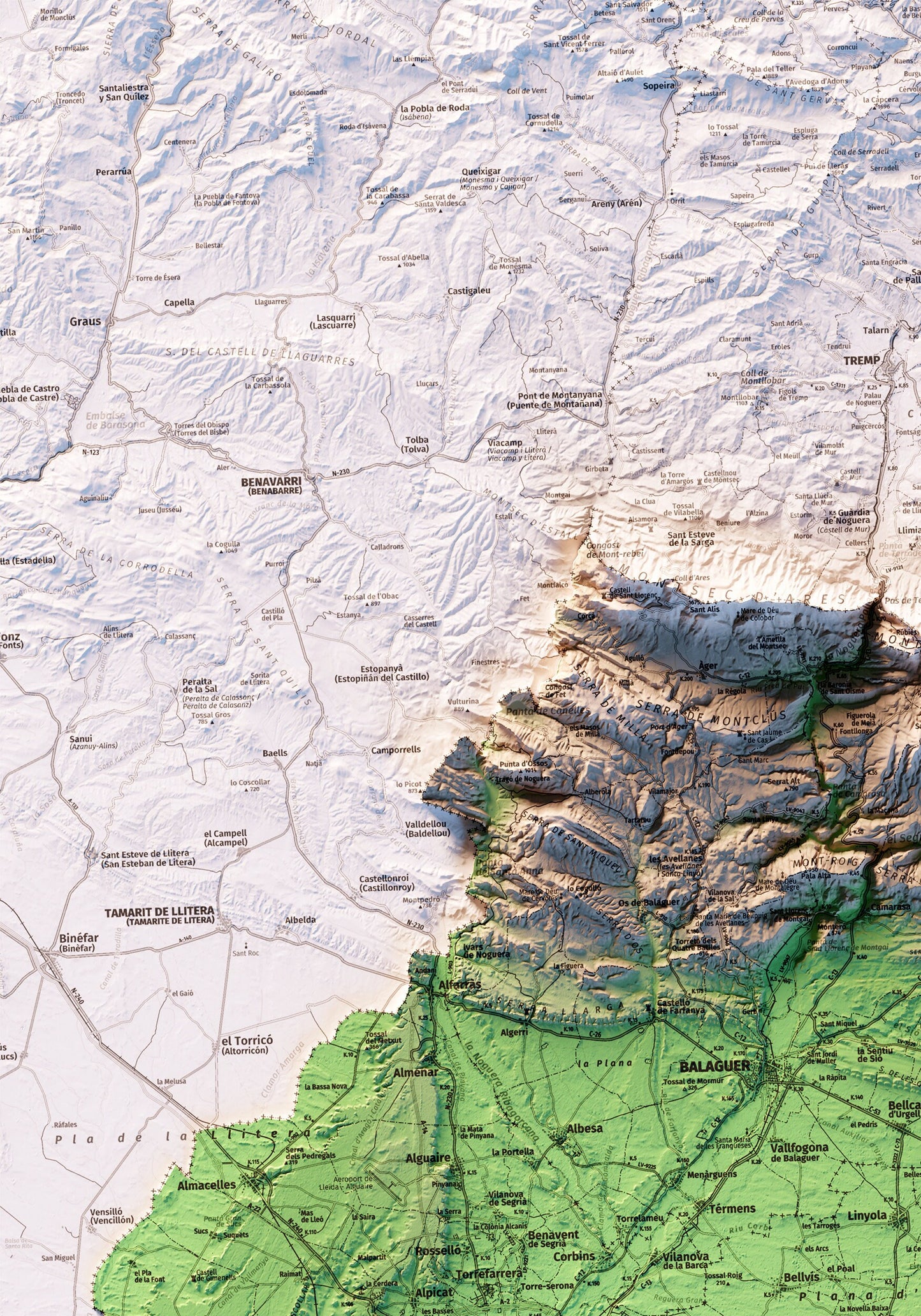 TERRES DE PONENT. Mapa topográfico.