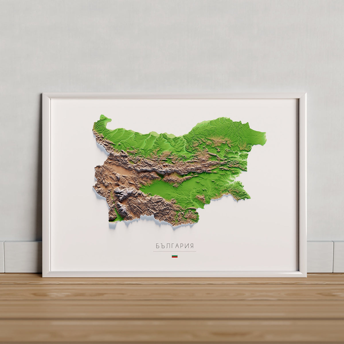 BULGARIA. Mapa de relieve artístico en color
