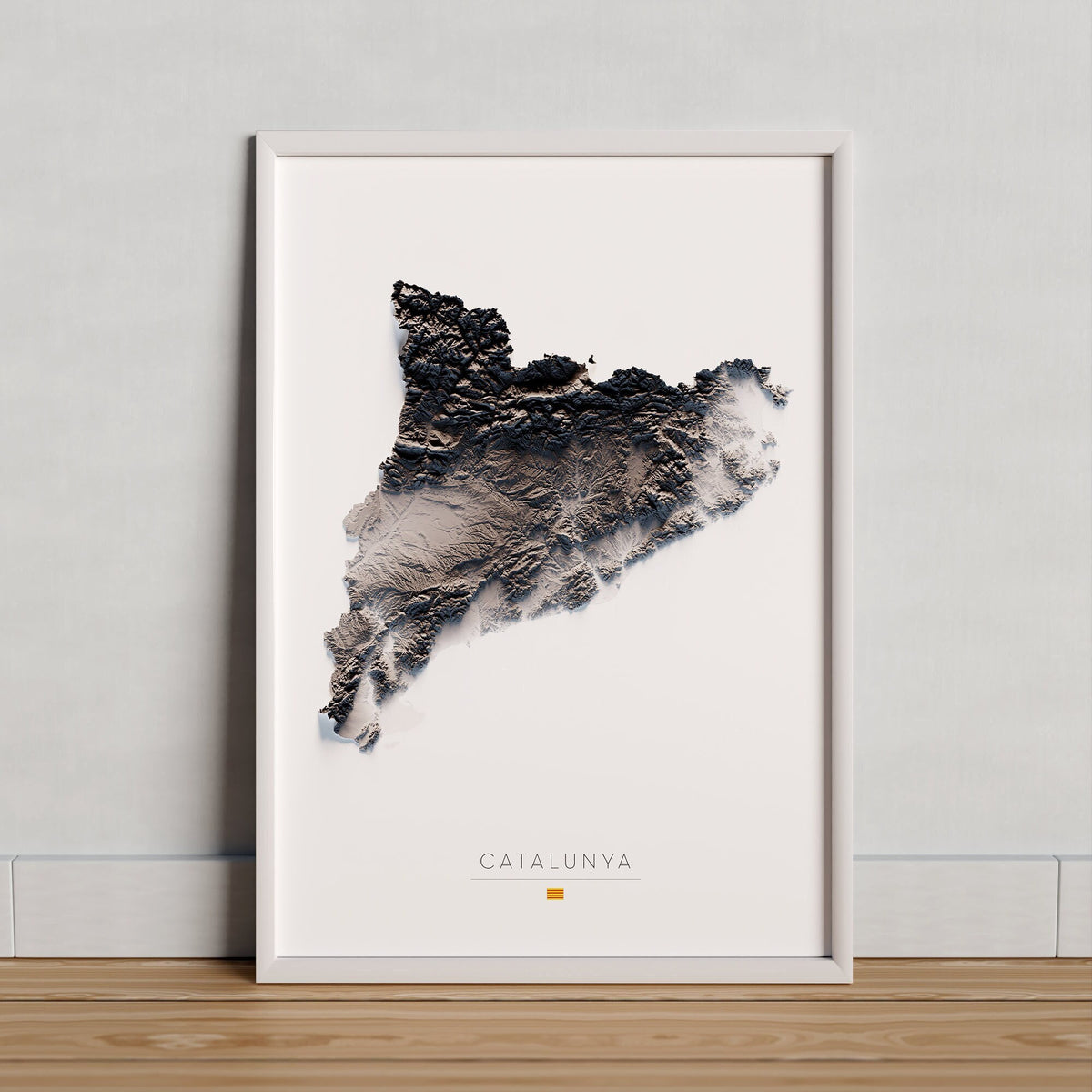 CATALUNYA. Mapa de relieve artístico en blanco y negro