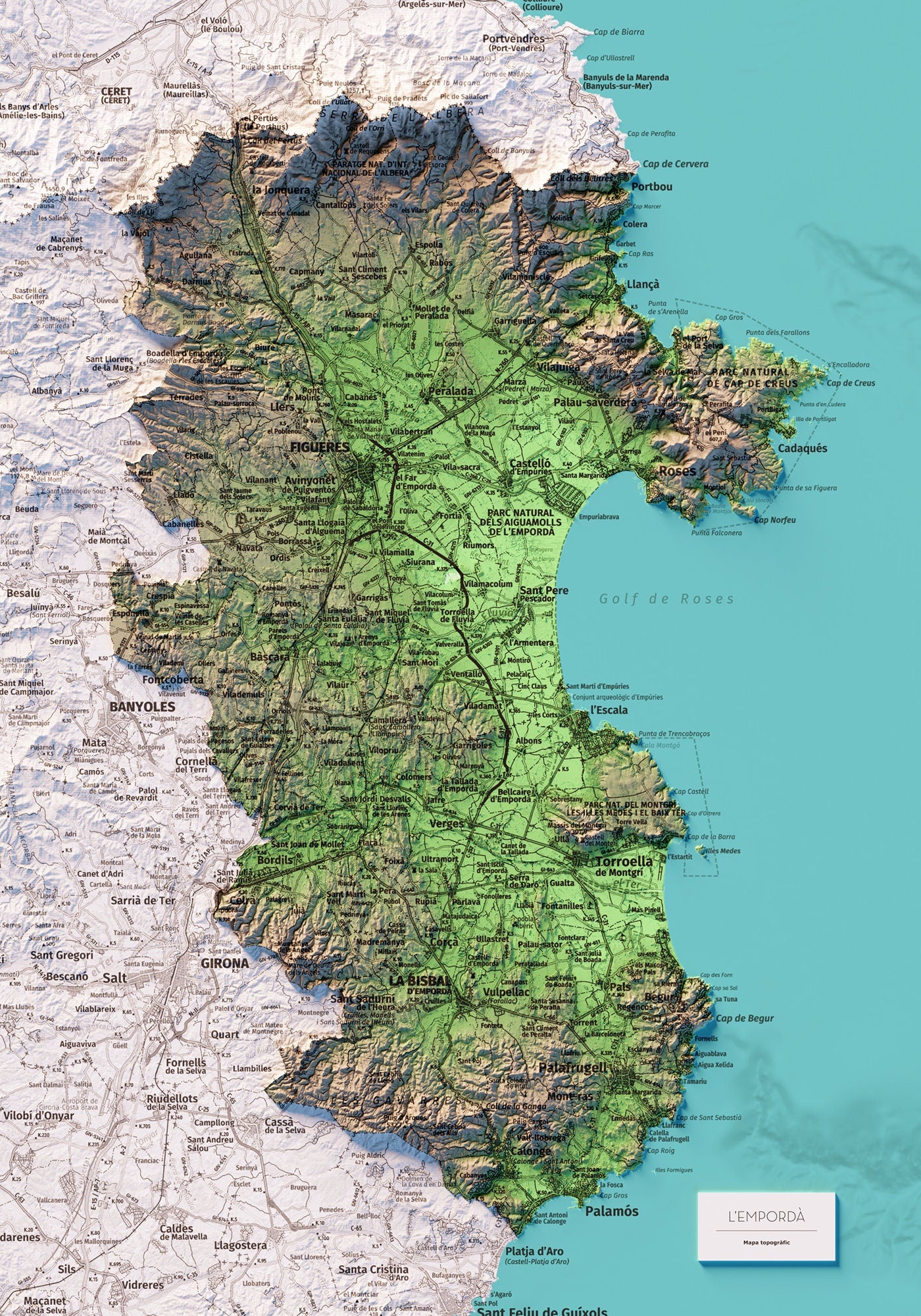 COMARCA NATURAL DE L'EMPORDÀ. Mapa topográfico.