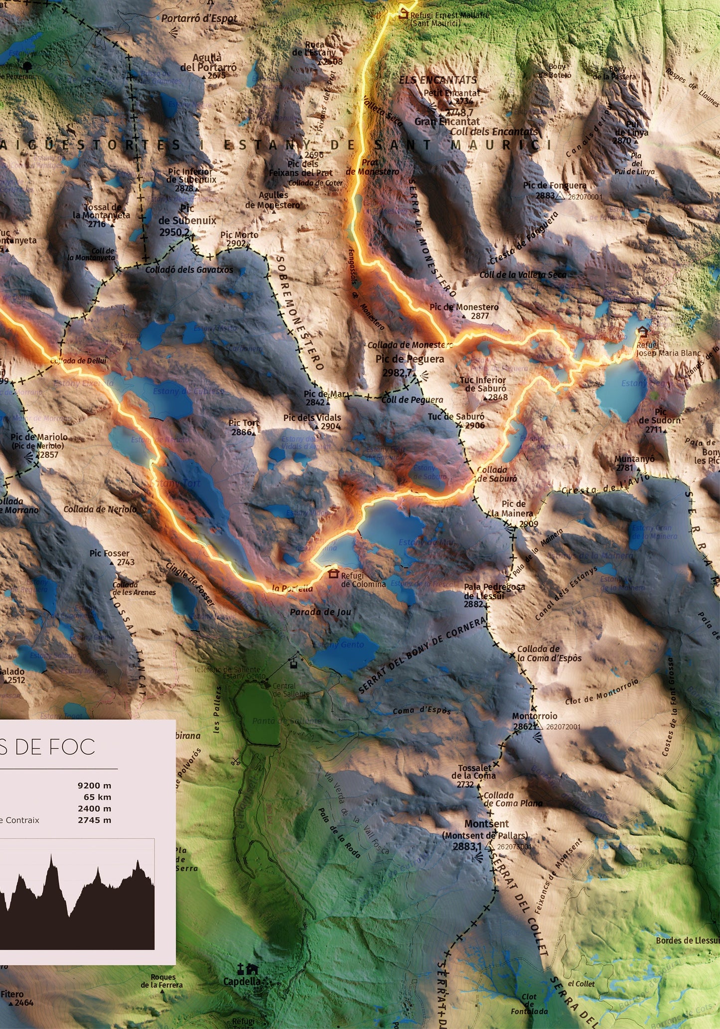 CARROS DE FOC. Mapa topográfico del recorregut.