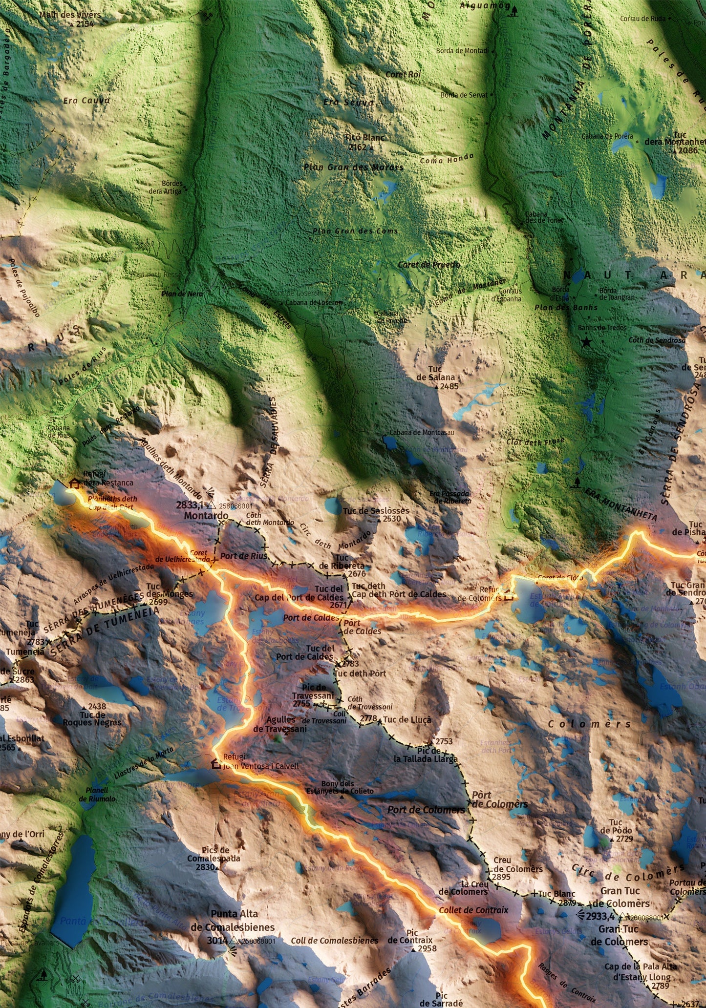 CARROS DE FOC. Mapa topográfico del recorregut.