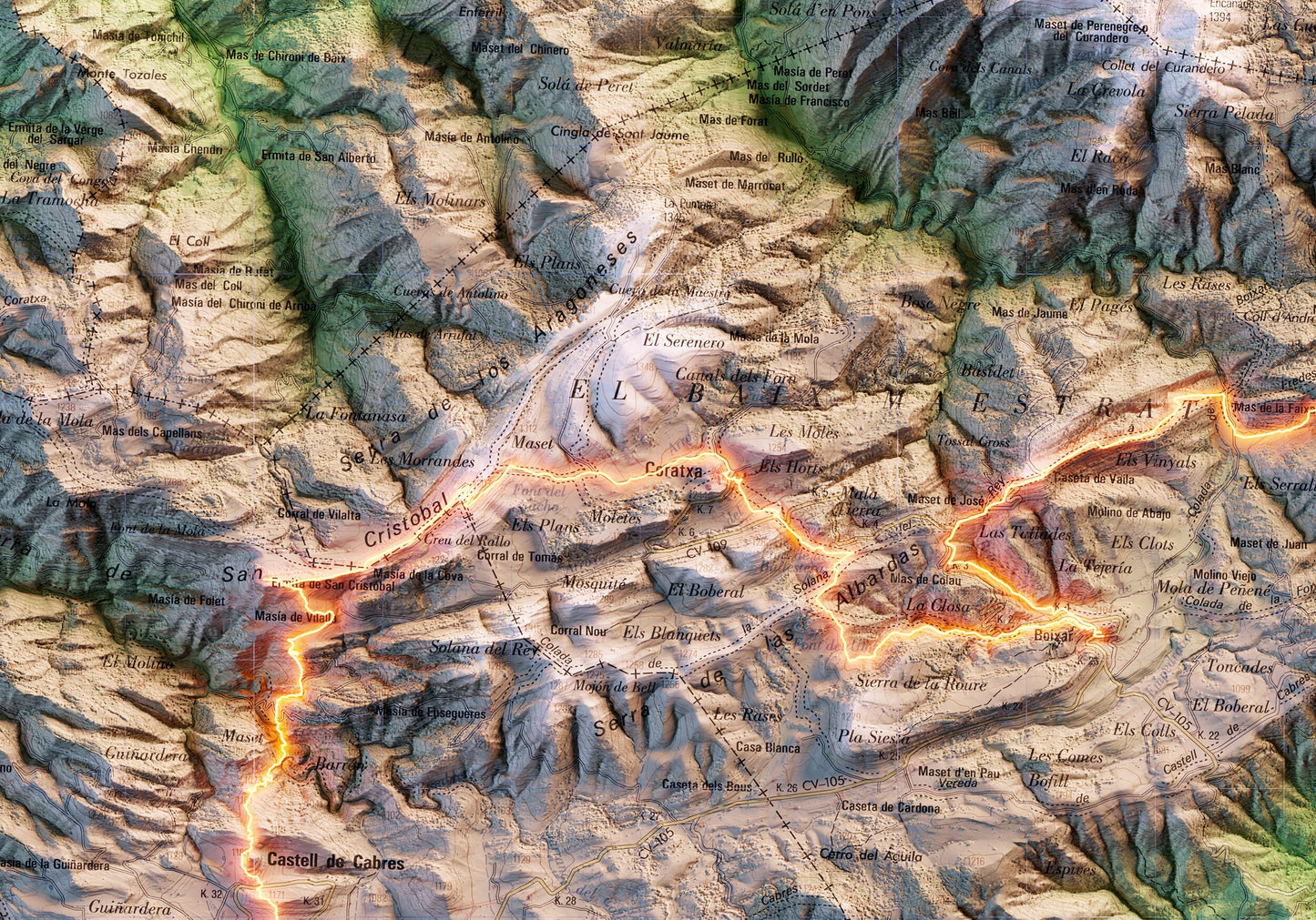 ELS 7 POBLES DE LA TINENÇA DE BENIFASSÀ. Mapa topográfico.