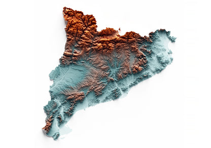 CATALUNYA. Mapa de relleu artístic blau i taronja.