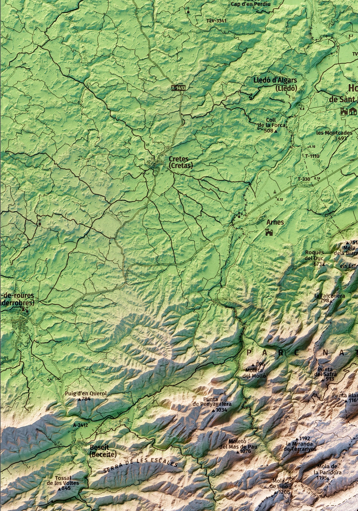 PARC NATURAL DELS PORTS (LO PORT). Mapa topográfico sense delimitació de contorn.