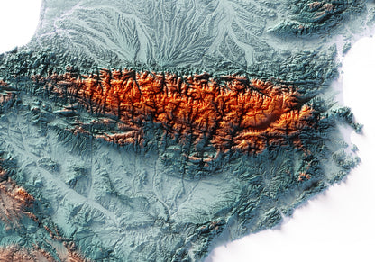 PIRINEUS. Mapa de relleu artístic blau i taronja.