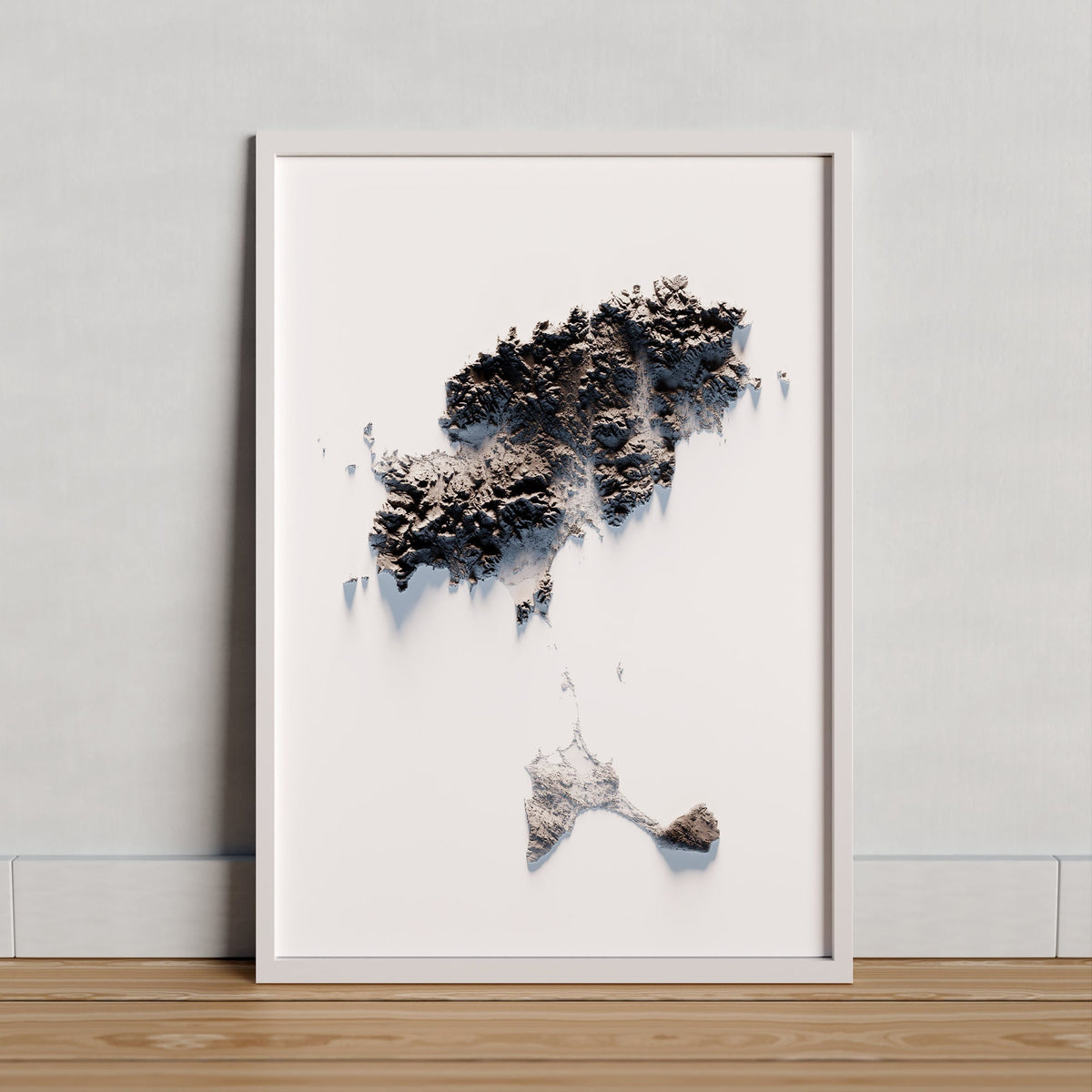 ILLES PITIÜSSES. Mapa de relieve artístico en blanco y negro