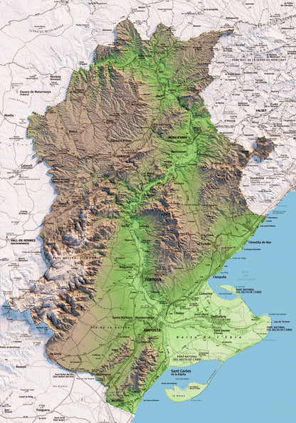 TERRES DE L'EBRE. Mapa topográfico.