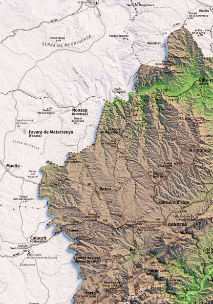 TERRES DE L'EBRE. Mapa topográfico.