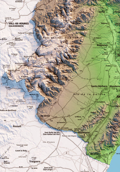 TERRES DE L'EBRE. Mapa topográfico.