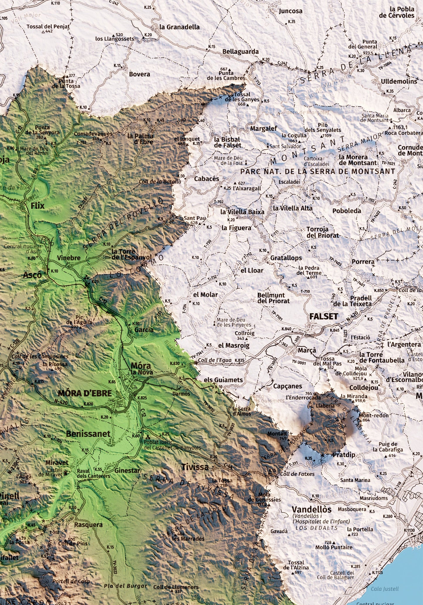 TERRES DE L'EBRE. Mapa topográfico.