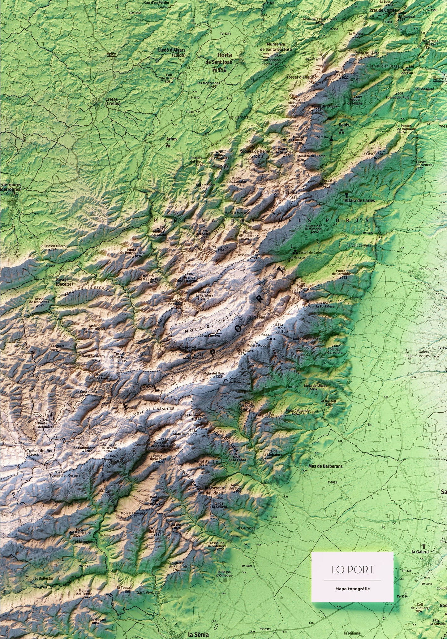PARC NATURAL DELS PORTS (LO PORT). Mapa topográfico sense delimitació de contorn.