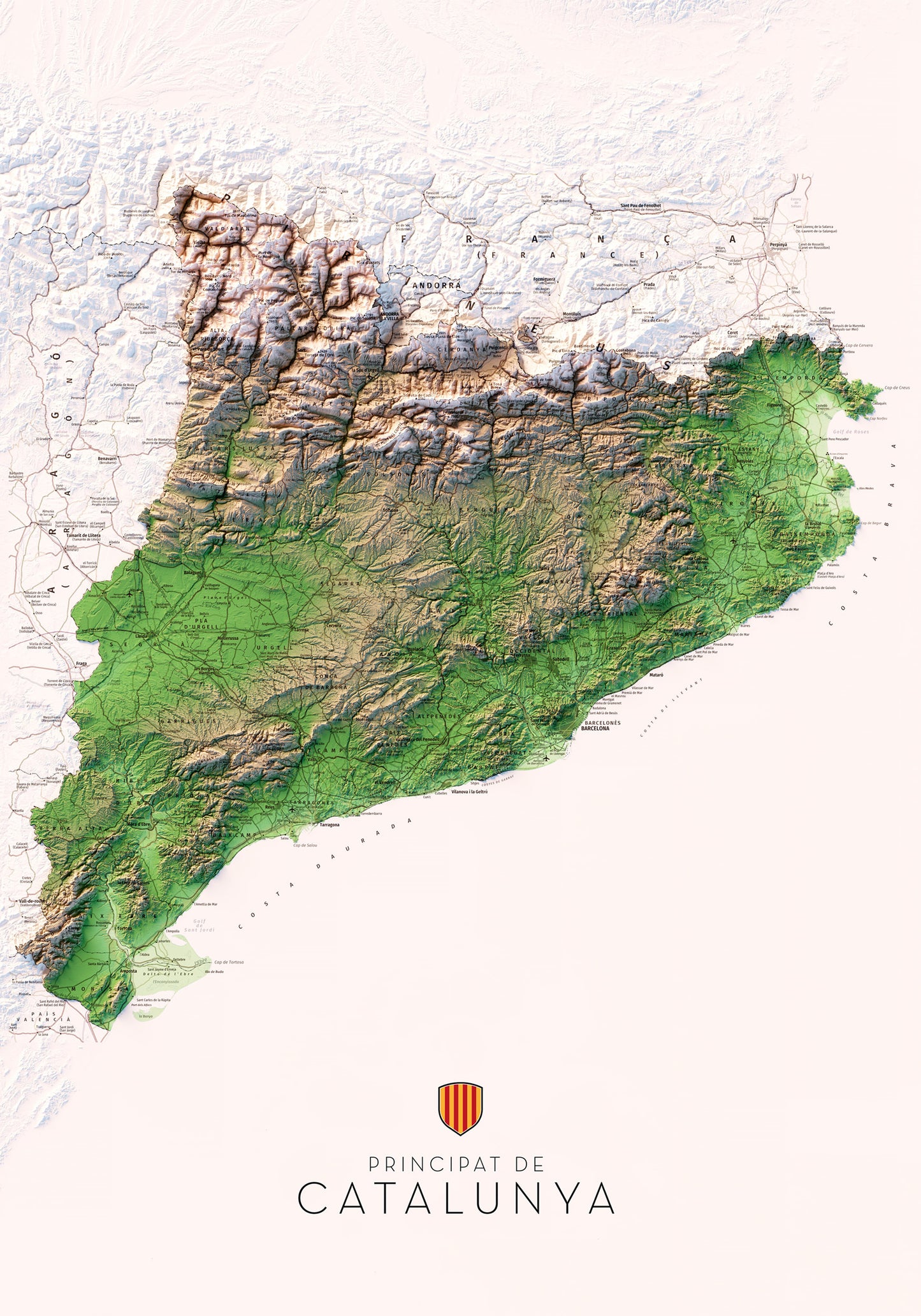 PRINCIPAT DE CATALUNYA. Mapa topográfico. Versió vertical.