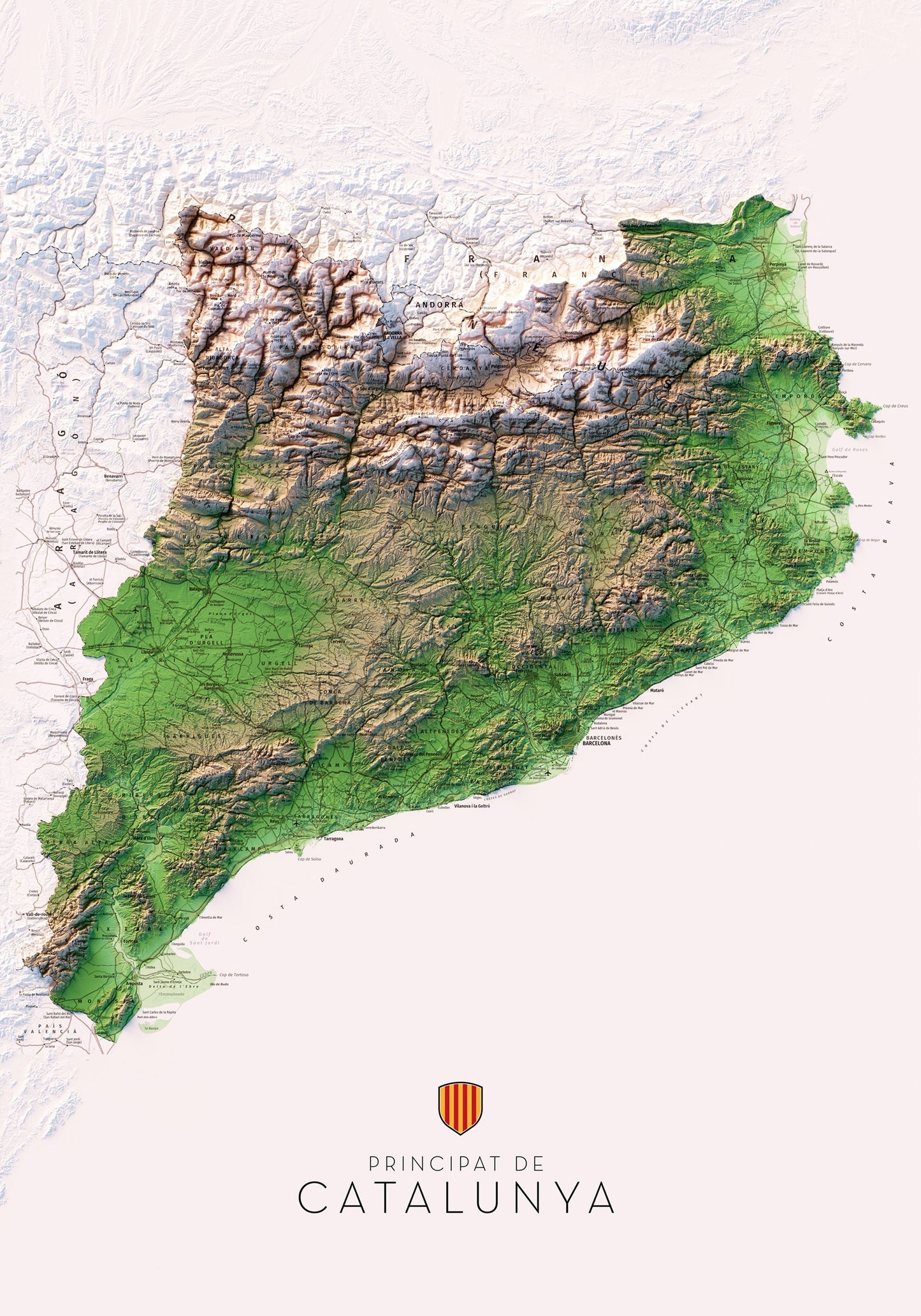 PRINCIPAT DE CATALUNYA I CATALUNYA NORD. Mapa topográfico. Versió vertical.