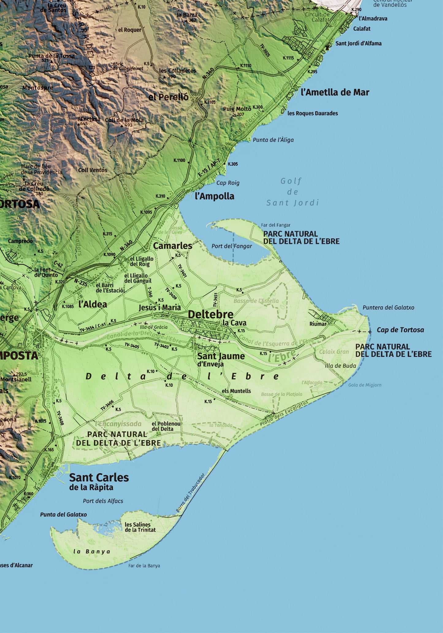 TERRES DE L'EBRE. Mapa topográfico.