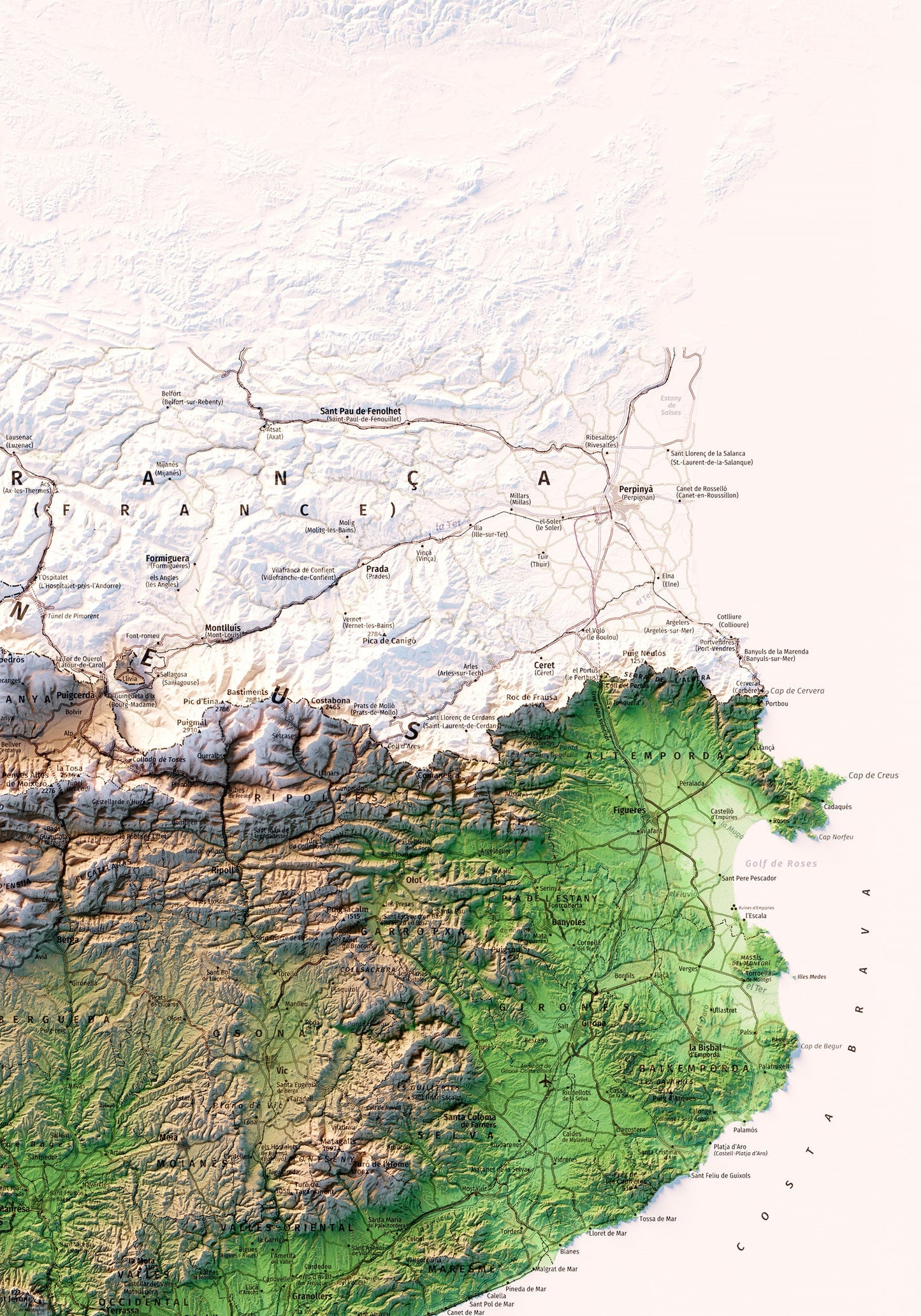 PRINCIPAT DE CATALUNYA. Mapa topográfico. Versió vertical.