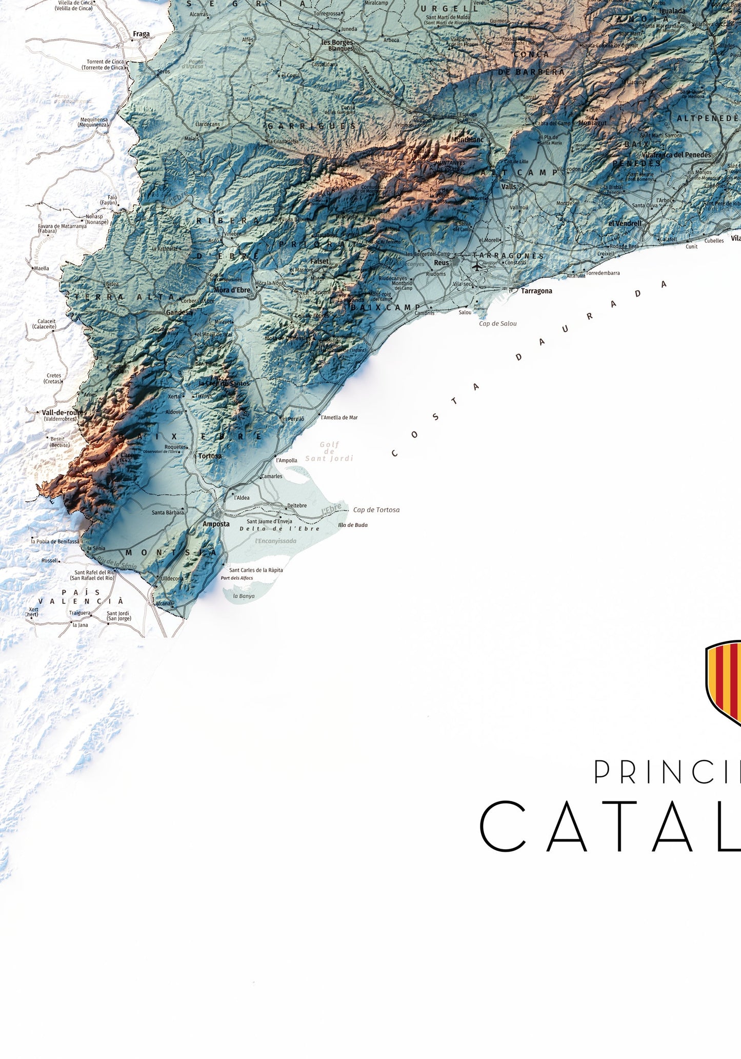 PRINCIPAT DE CATALUNYA. Mapa topográficos complementaris blau i taronja.