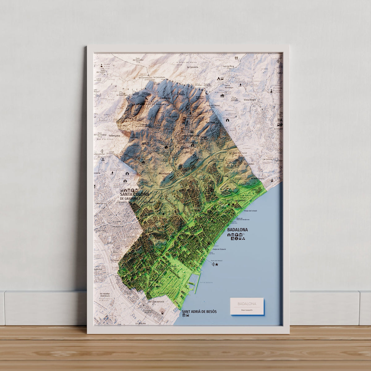 BADALONA. Mapa topográfico artístico de la ciudad en color