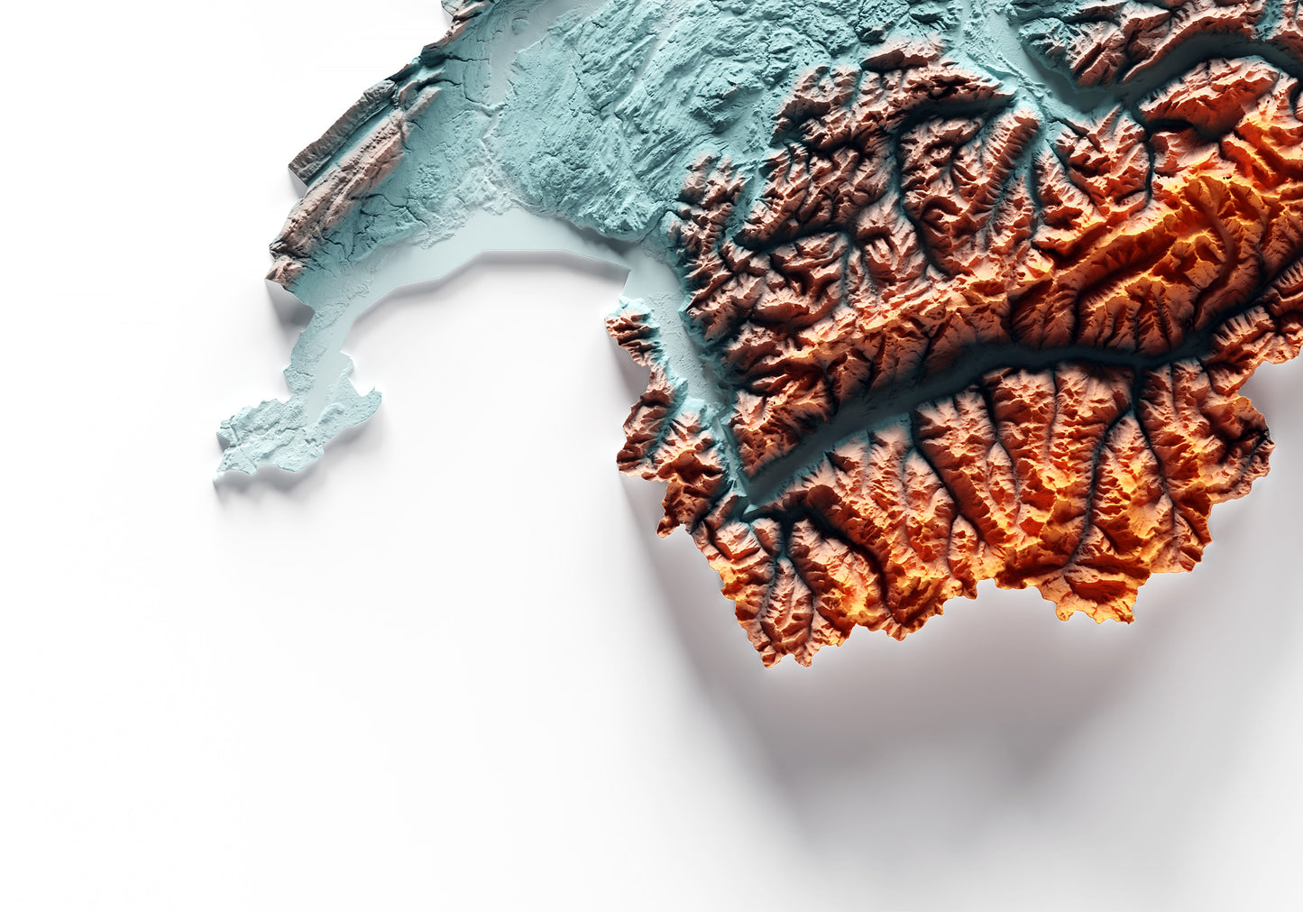 SUIZA. Mapa de relieve con contraste.